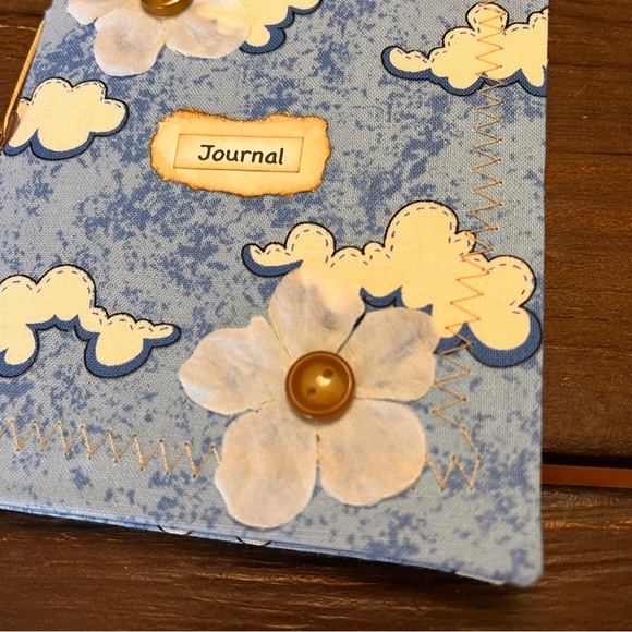 Handmade Mini Sewn Journal Clouds Floral Blank Pages 1 Signature Small Journal - Picture 3 of 12